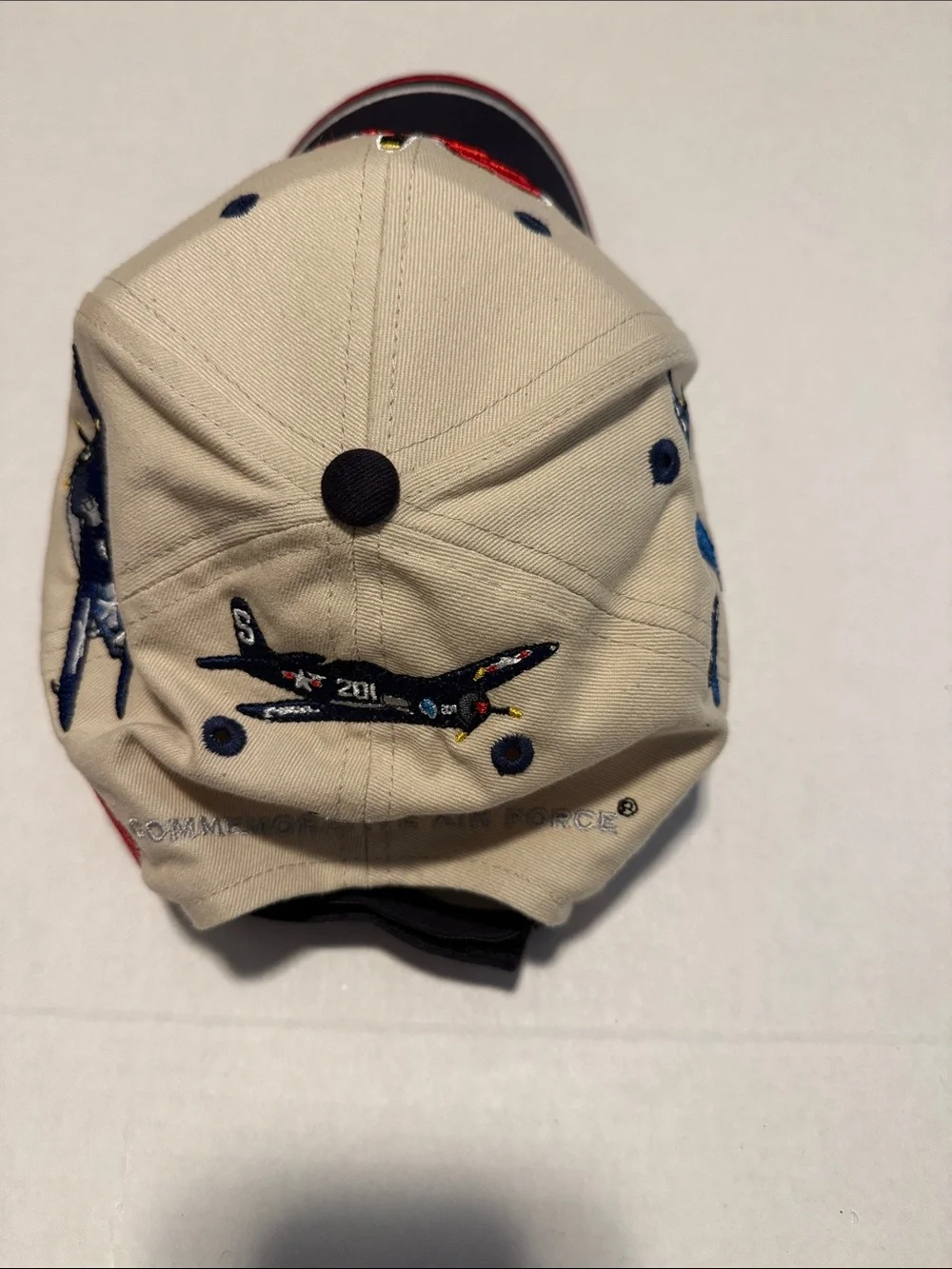 Flying War Cats Embroidered Two-Tone Baseball Cap - Beige & Navy